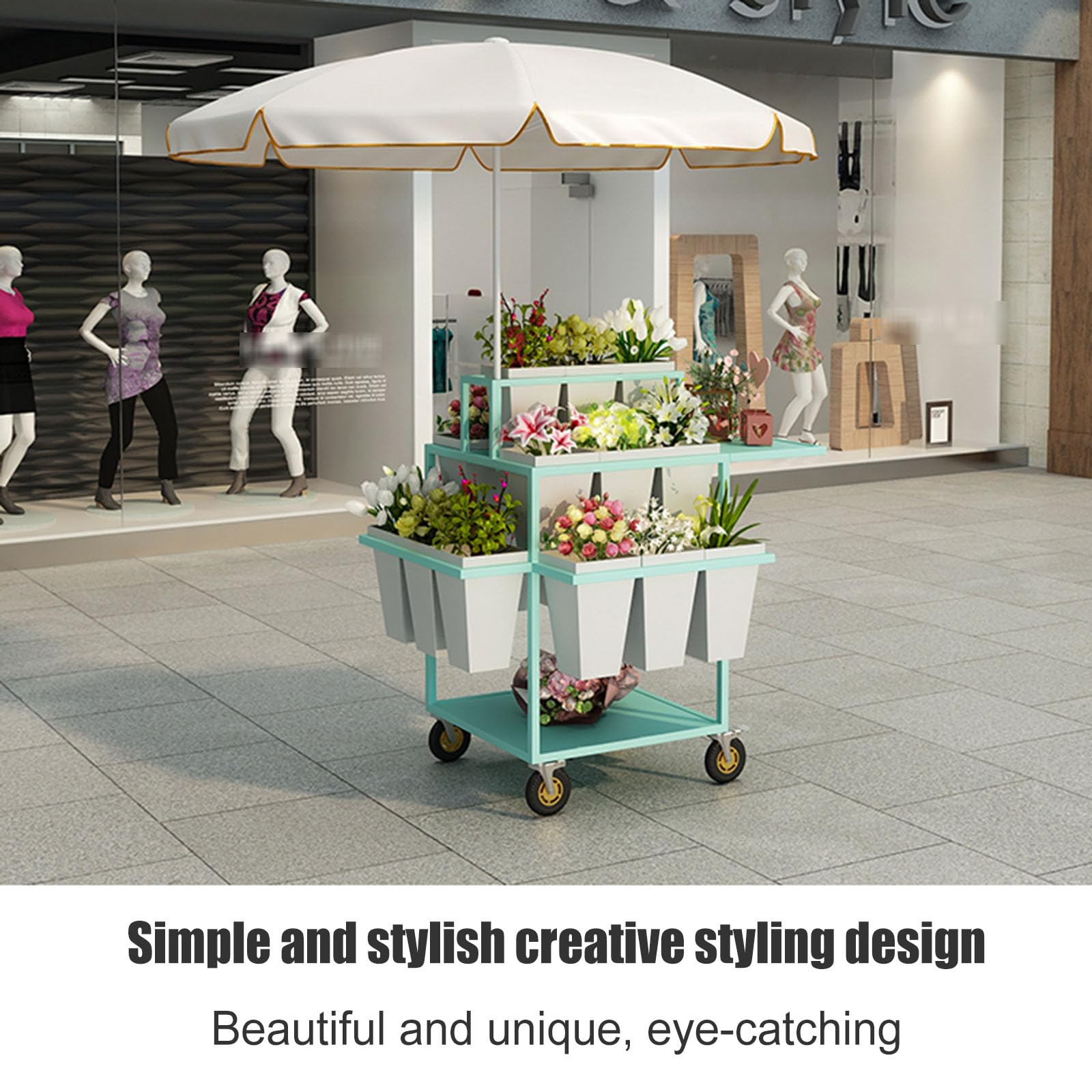 ZZBSOD Mobile Flower Display Stand, Ladder Shaped Plant Stand with